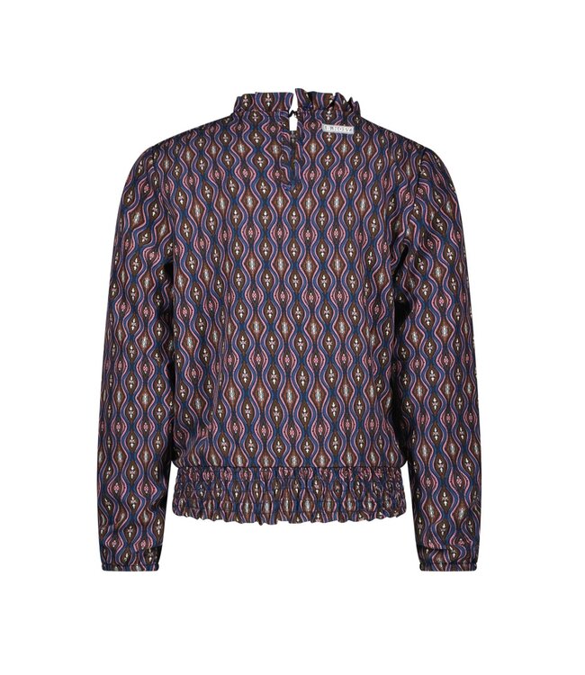 B.Nosy Meisjes blouse wavy print bruin - Venna - Victorious AOP