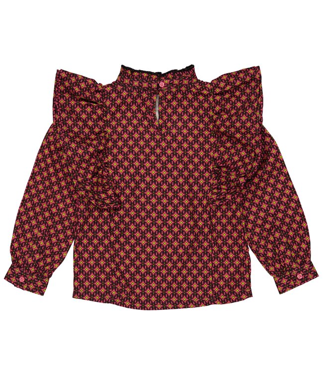 Quapi Meisjes blouse - Alexia - AOP retro lime groen