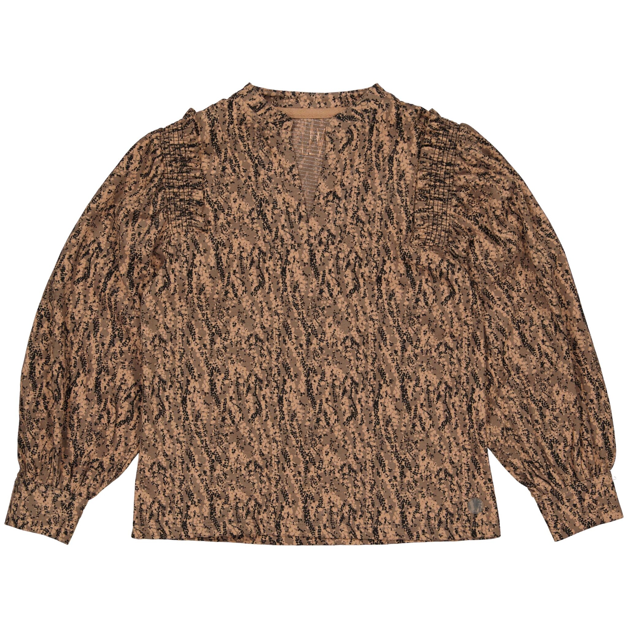 LEVV Meisjes blouse - Filou - AOP vlokken bruin LEVV Meisjes blouse - Filou - AOP vlokken bruin