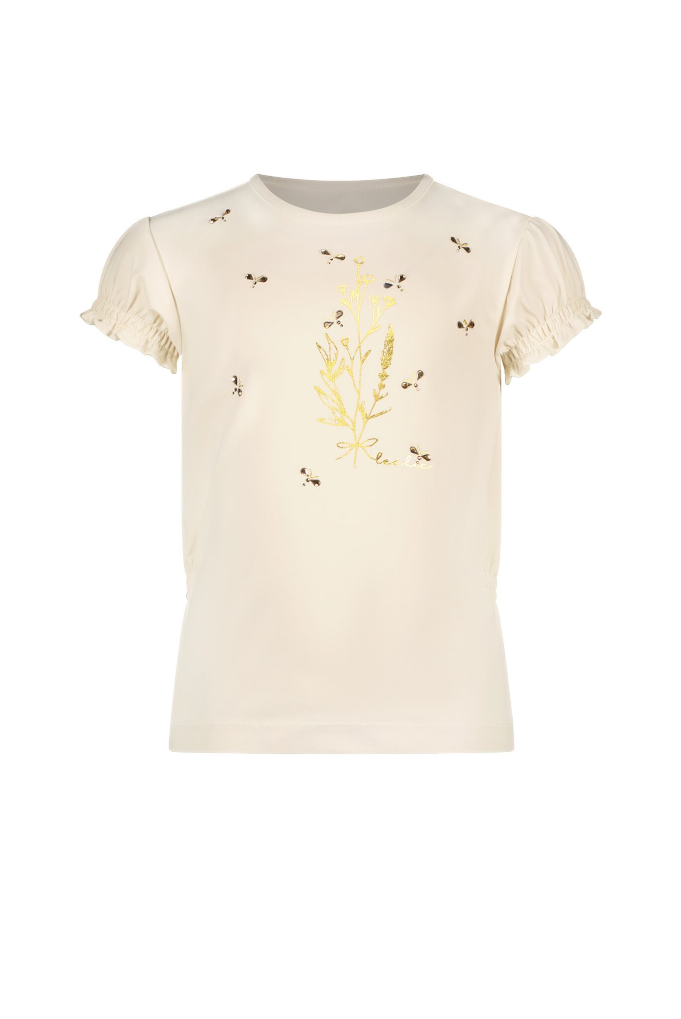 Meisjes t-shirt bloemen en bijtjes - Nomsa - Pearled ivoor wit