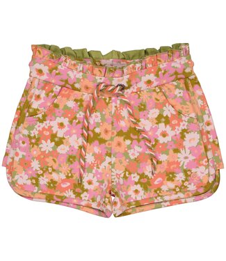 Quapi Meisjes sweat short - Brune - AOP roze bloemen