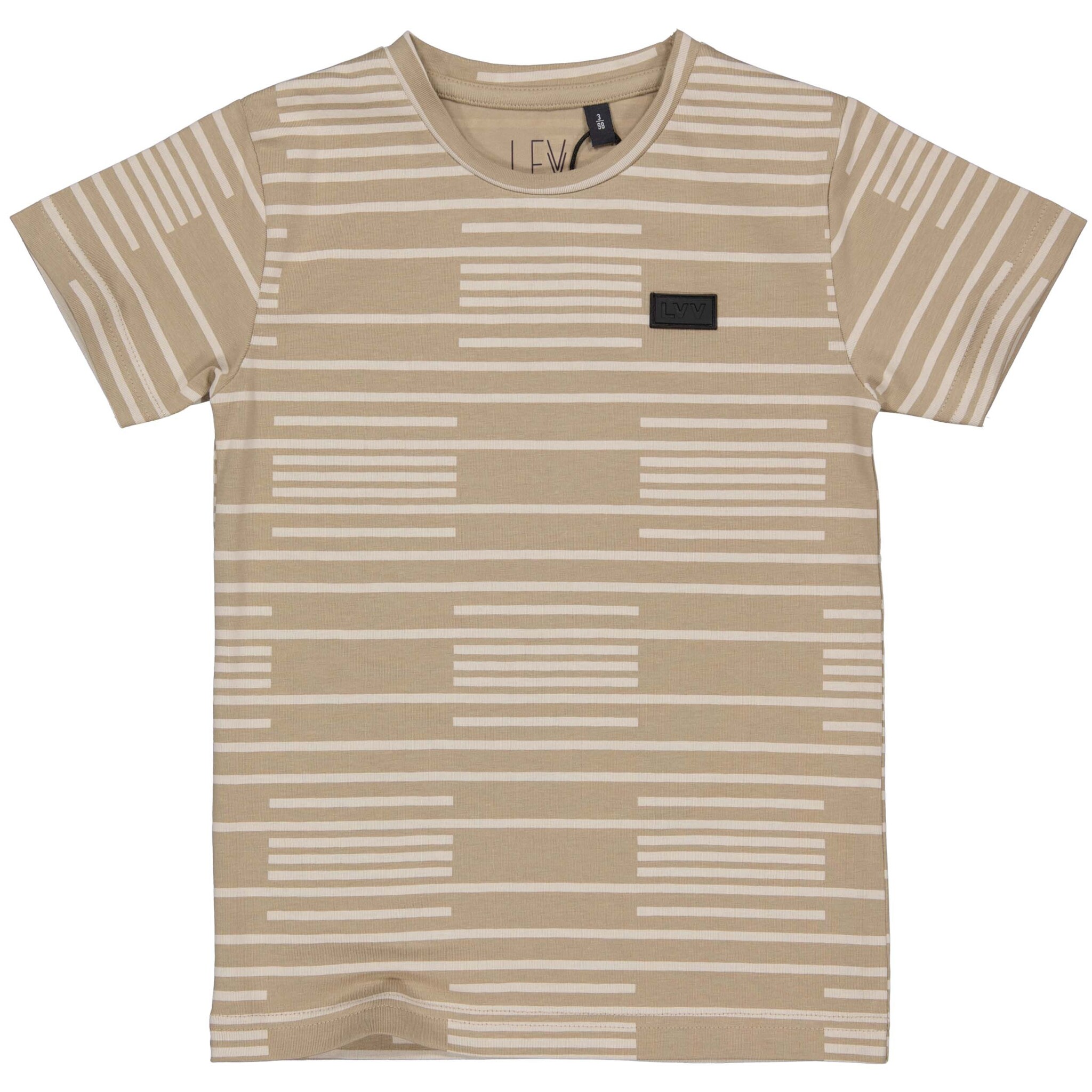 LEVV Little Jongens t-shirt - Mason - AOP taupe gestreept