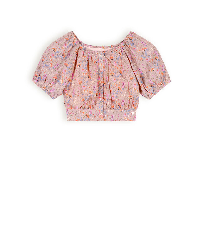 NoNo Meisjes blouse cropped met puffy mouw - Tomas - Zand blush