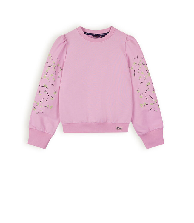 NoNo Meisjes sweater met print op mouw - Kulet - Cotton candy