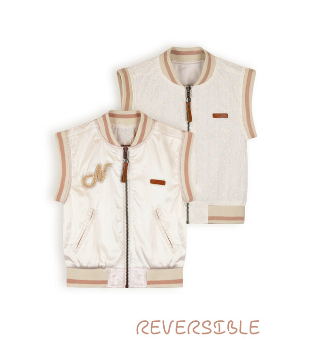 NoNo Meisjes reversibel gilet - Bar - Pearled ivoor wit