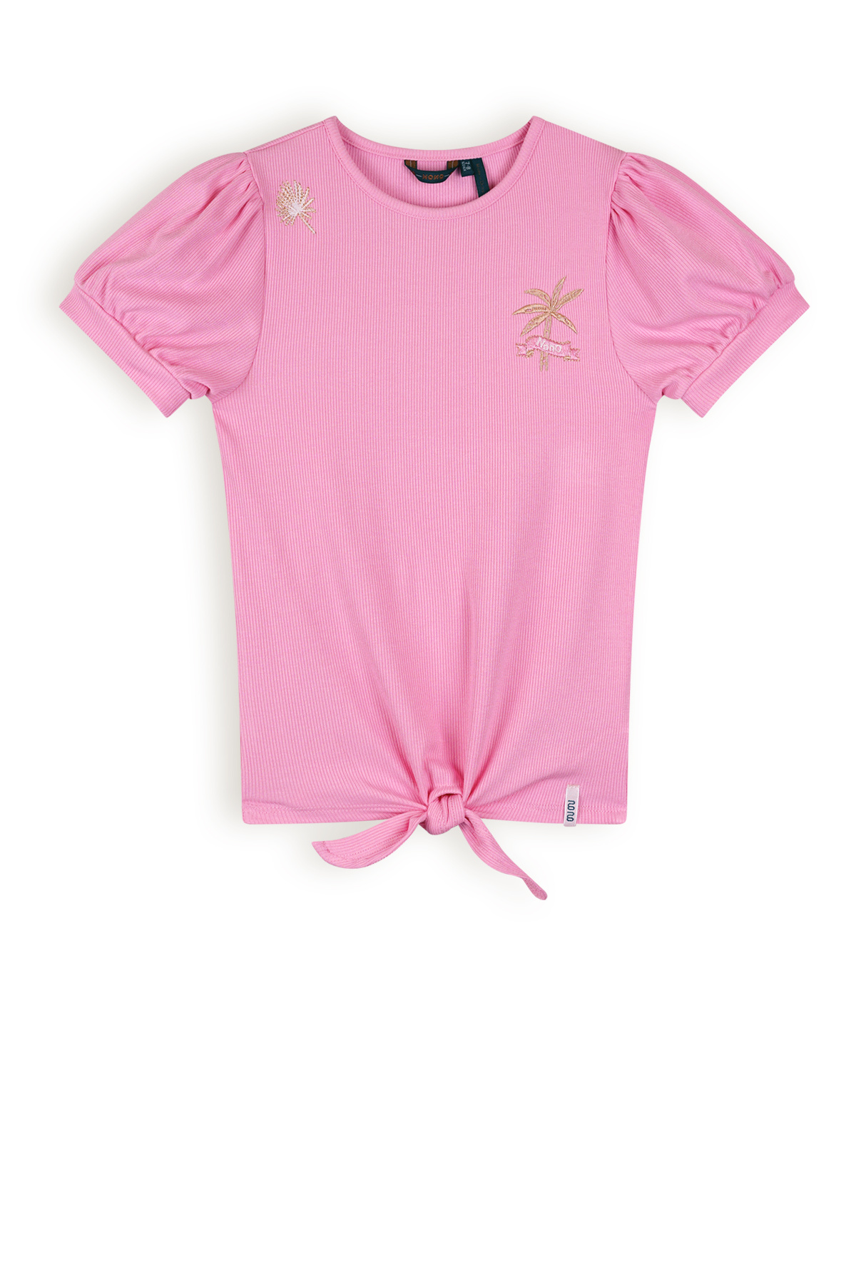 NoNo Meisjes t-shirt rib met knoop - Komy - Camelia roze