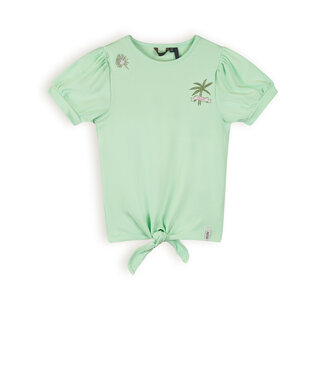 NoNo Meisjes t-shirt rib met knoop - Komy - Spring groen