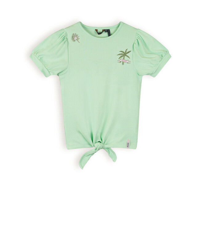 NoNo Meisjes t-shirt rib met knoop - Komy - Spring groen