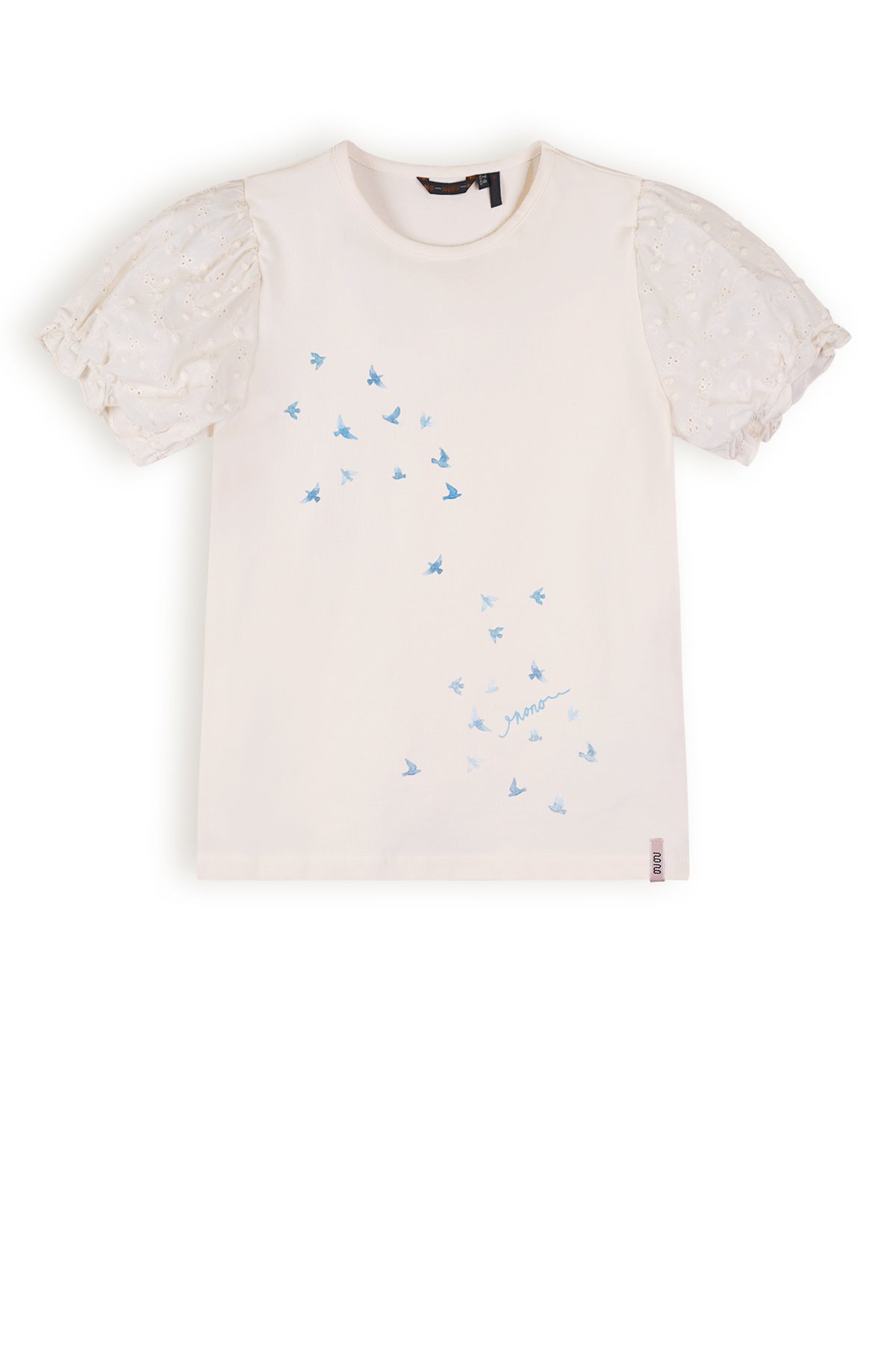 Meisjes t-shirt met puffy mouw - Kantal - Pearled ivoor wit