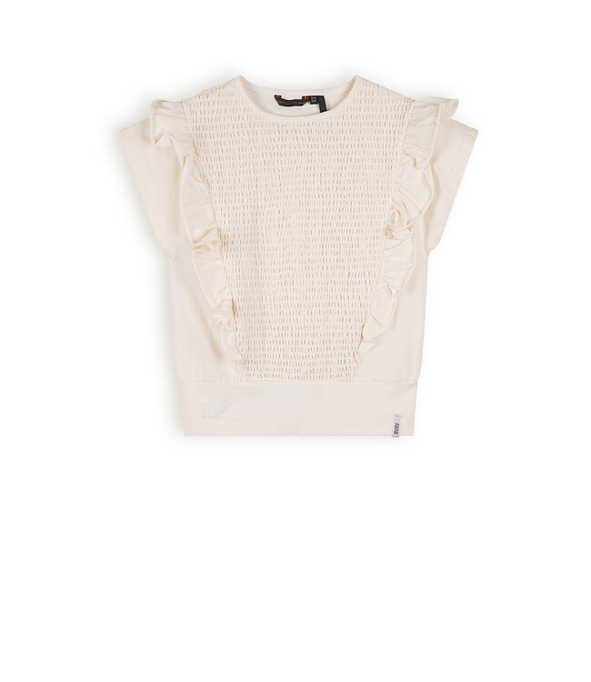NoNo Meisjes t-shirt smock - Kety - Pearled ivoor wit