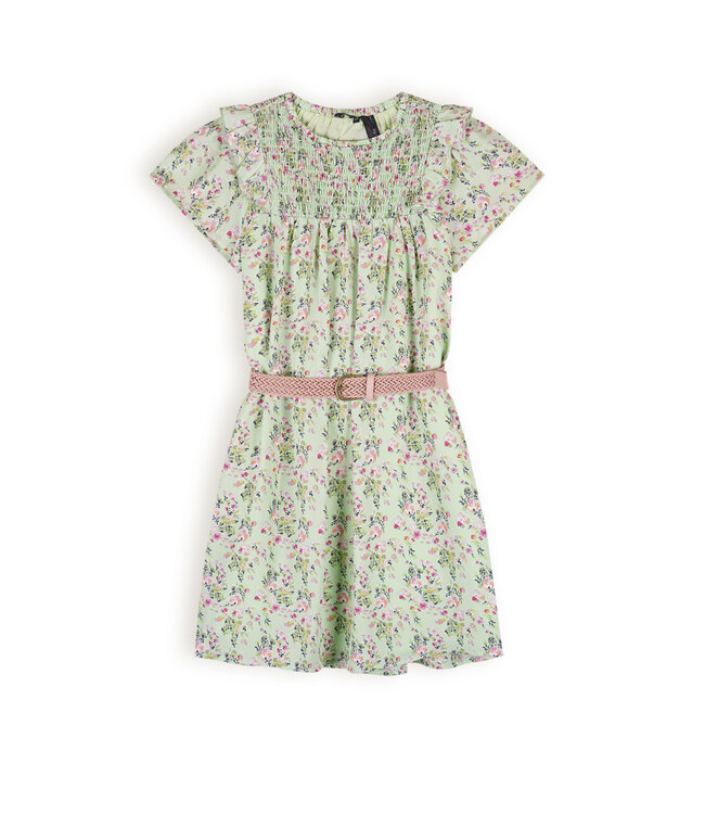 NoNo Meisjes jurk met riem floral - Maan - Spring groen