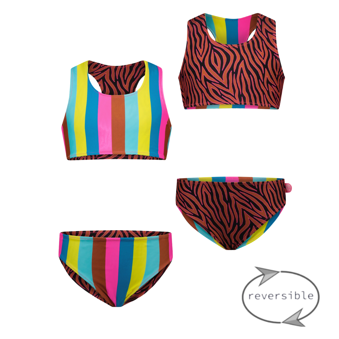 Just Beach Meisjes reversibel bikini sportief - Caramel zebra