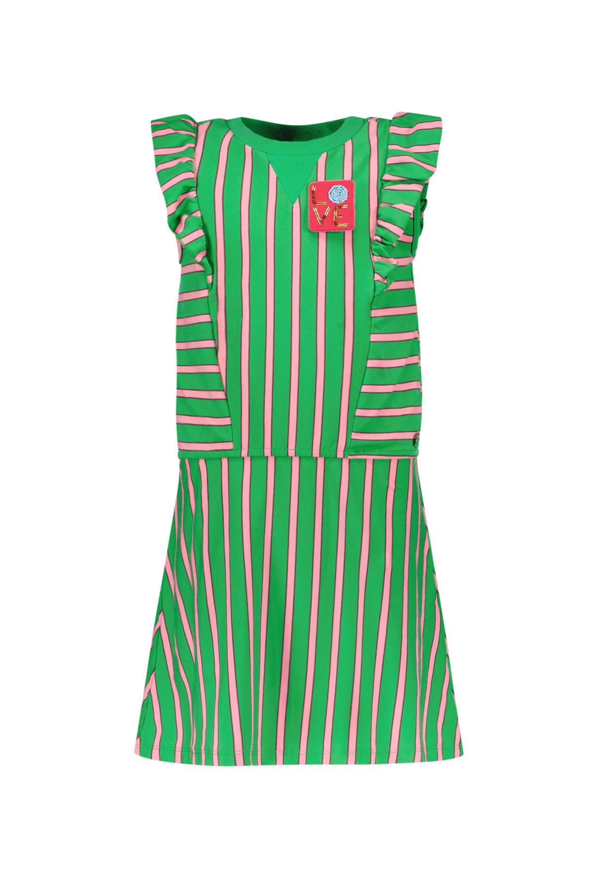 Like Flo F402-5860 Meisjes Jurk - Green stripe - Maat 116