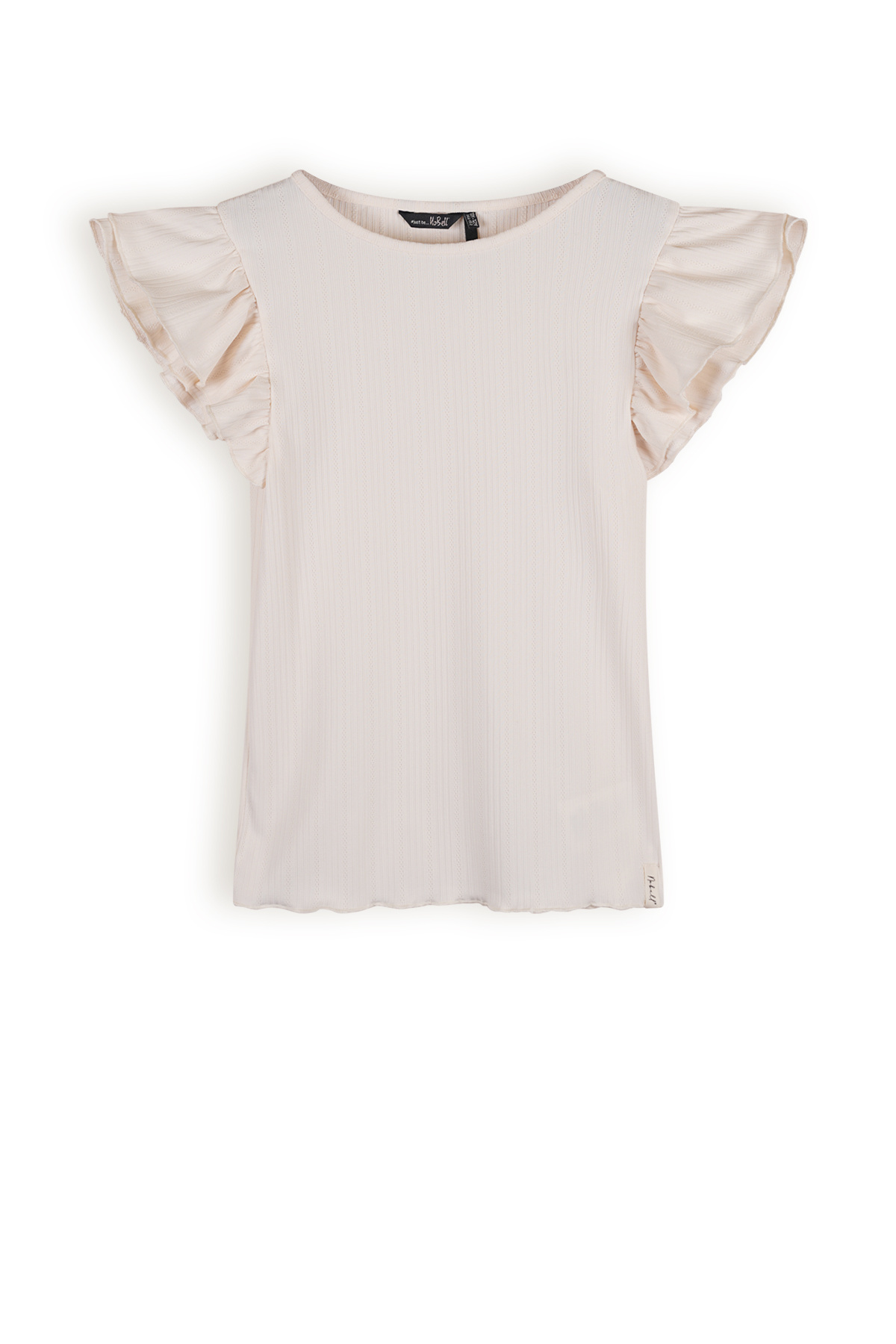 NoBell Meisjes t-shirt rib - Kiss - Pearled ivoor wit