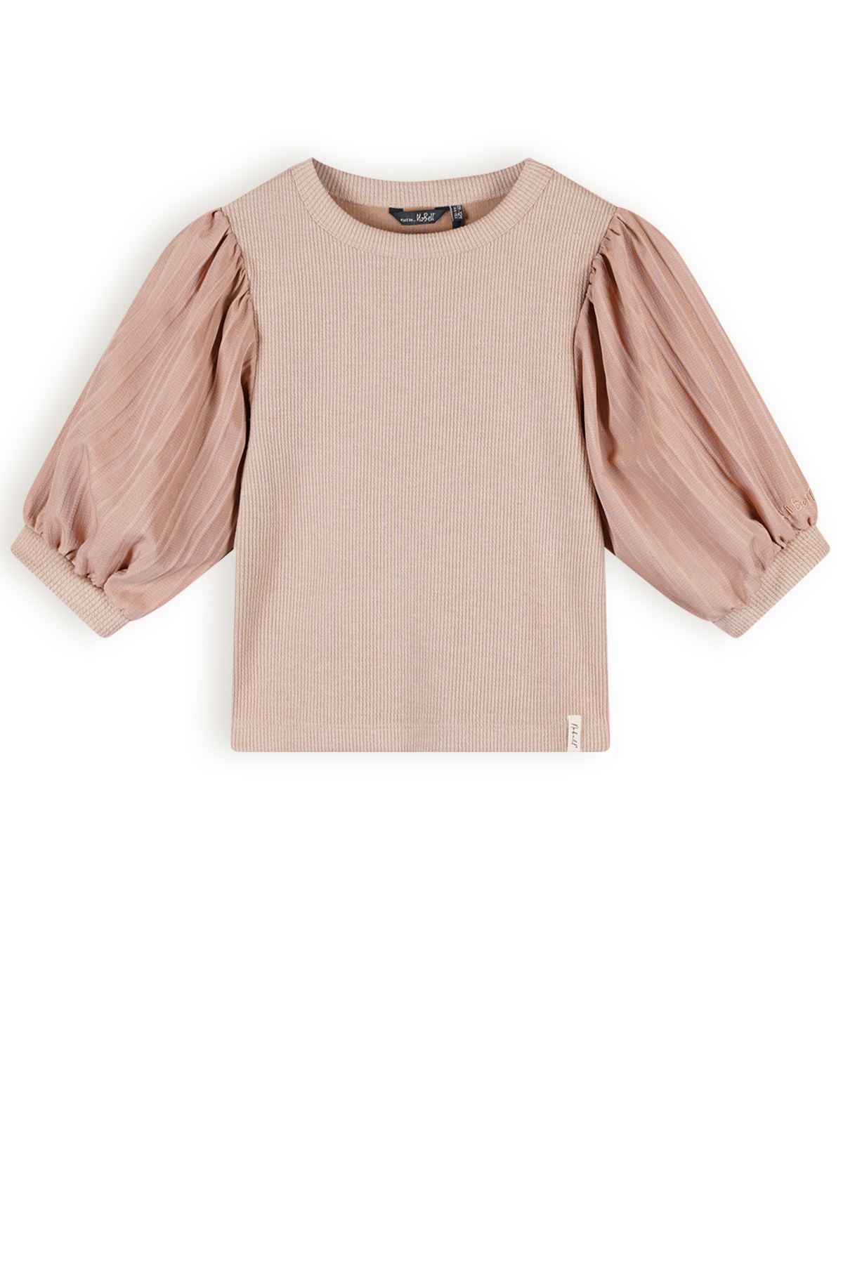 Meisjes top rib met puffy mouw - Kylia Melange - Zand blush