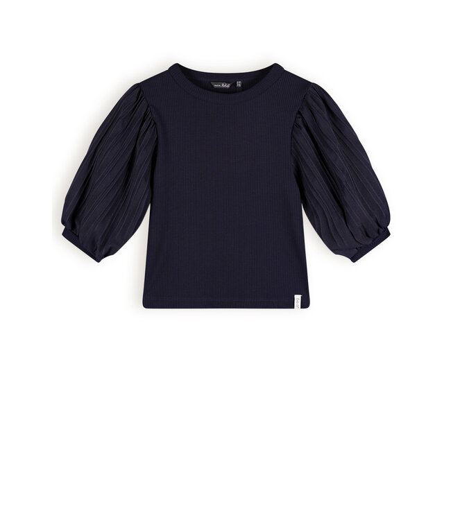 NoBell Meisjes top rib met puffy mouw - Kylia - Grijs navy blauw