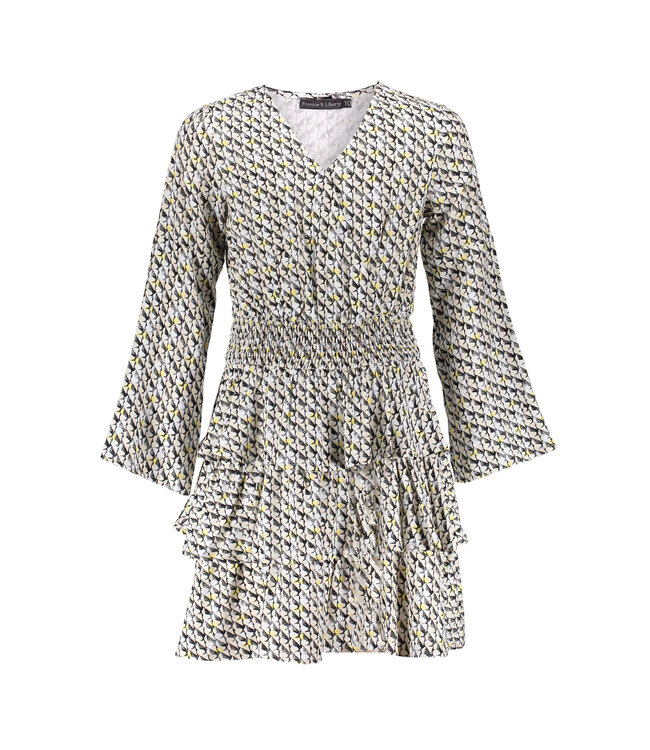 Frankie & Liberty Meisjes jurk - May - Krijt wit / Dusty zand/ Zwart / Honing geel print