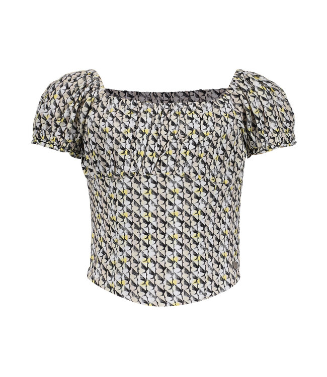 Frankie & Liberty Meisjes blouse - May - Krijt wit / Dusty zand/ Zwart / Honing geel print
