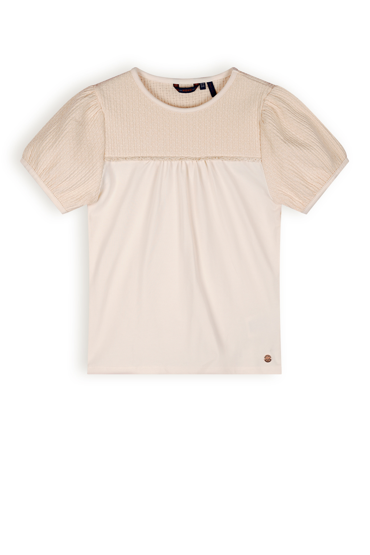 NoNo Meisjes t-shirt met puffy mouw - Karen - Pearled ivoor wit