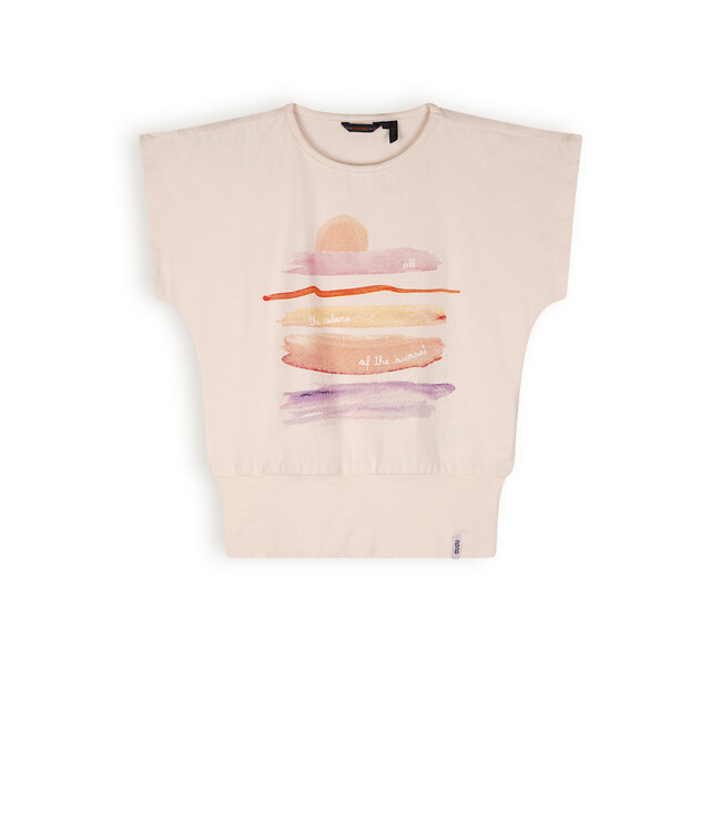NoNo Meisjes t-shirt sunset - Kanou - Pearled ivoor wit
