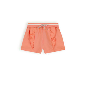 NoNo Meisjes sweat short met ruffel - Sofian - Lobster rood