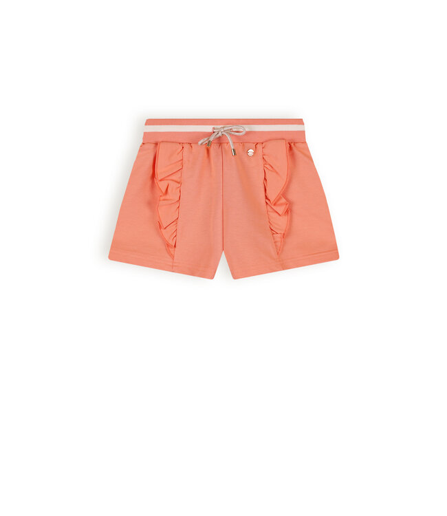 NoNo Meisjes sweat short met ruffel - Sofian - Lobster rood