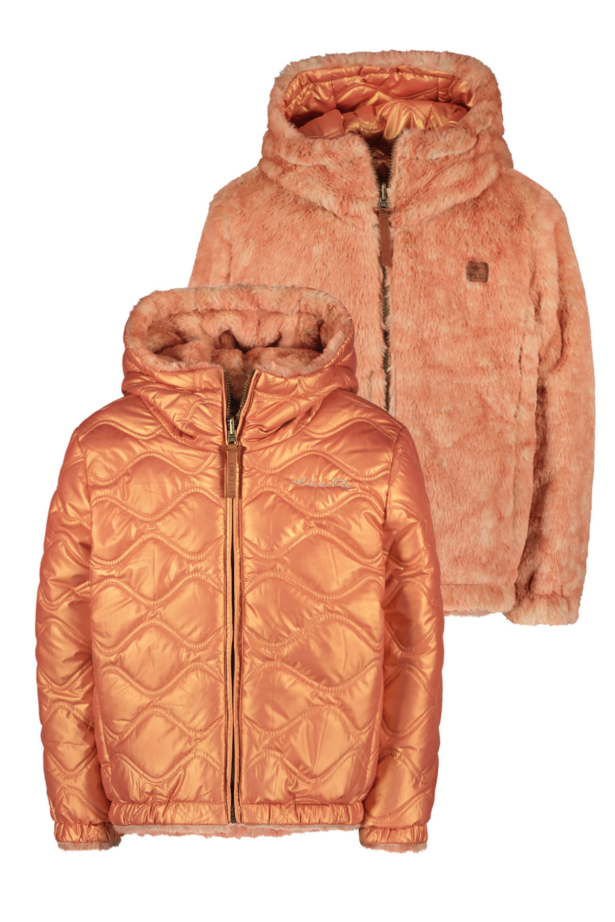 Like Flo Meisjes winterjas reversibel met capuchon - Aimee - Warm orange