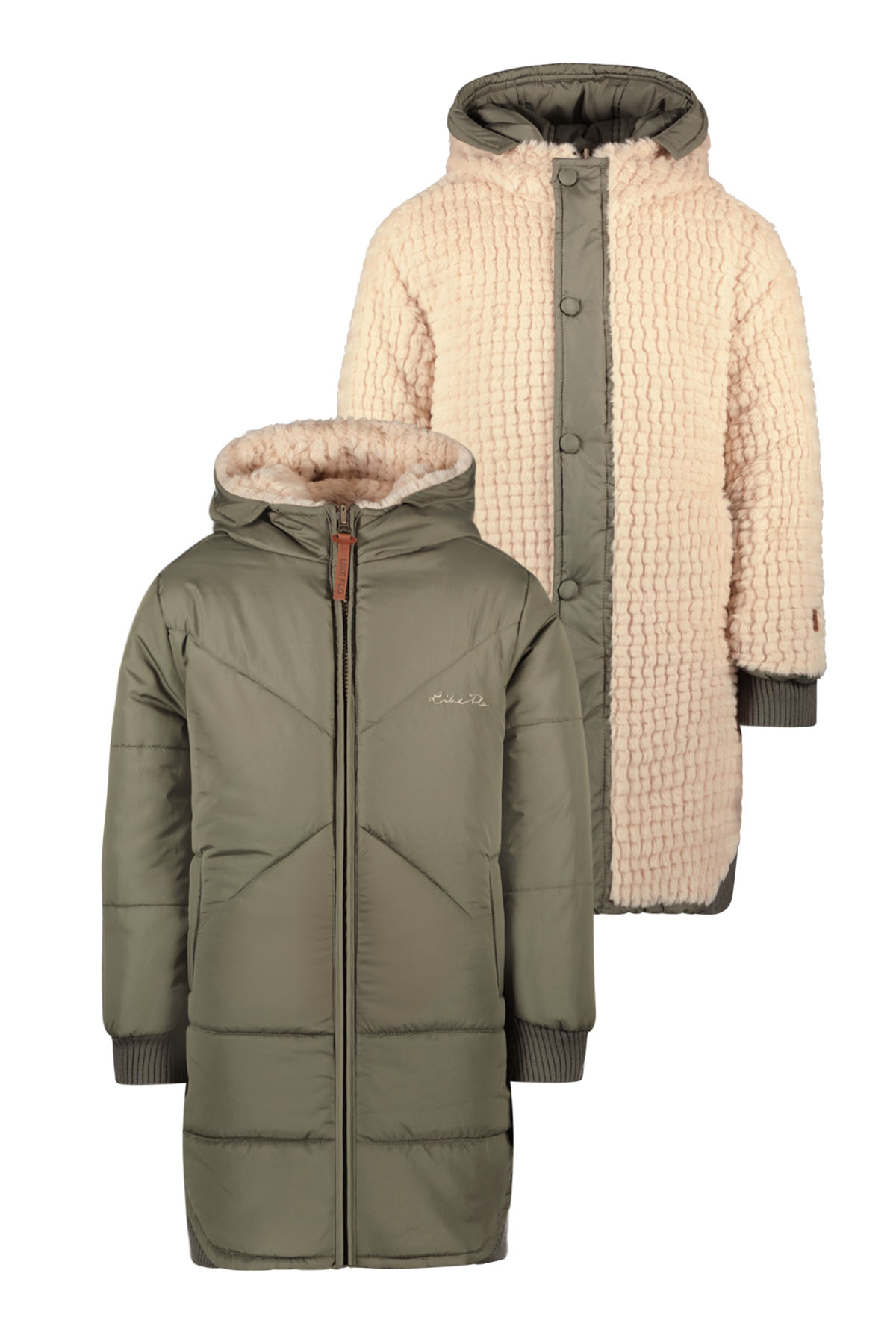 Like Flo Meisjes reversibel winterjas met capuchon - Ariana - Army groen