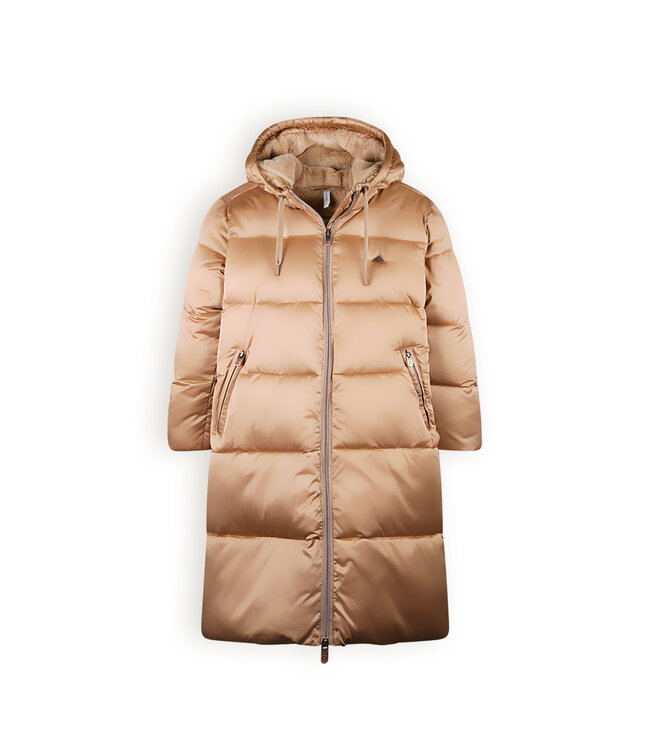 NoBell Meisjes winterjas lang puffer met capuchon - Baggo - Beige goud