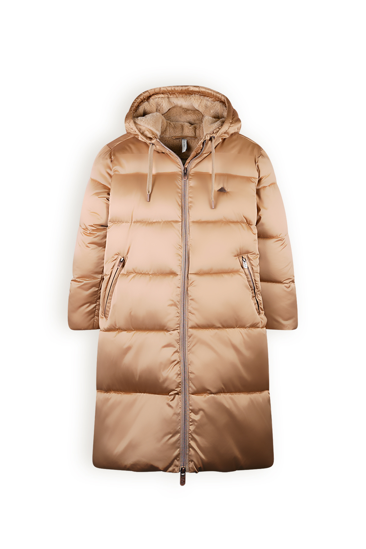 Meisjes winterjas lang puffer met capuchon - Baggo - Beige goud