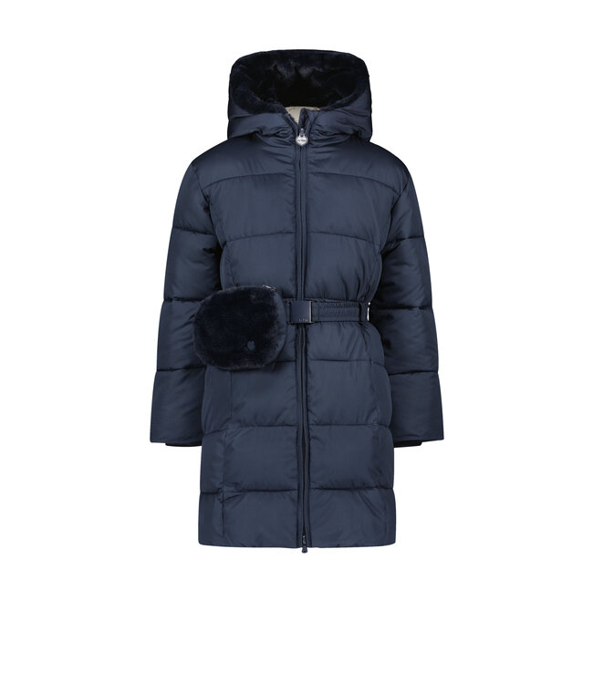 Le Chic Meisjes winterjas met riem en furry tas - Birdo - Navy blauw