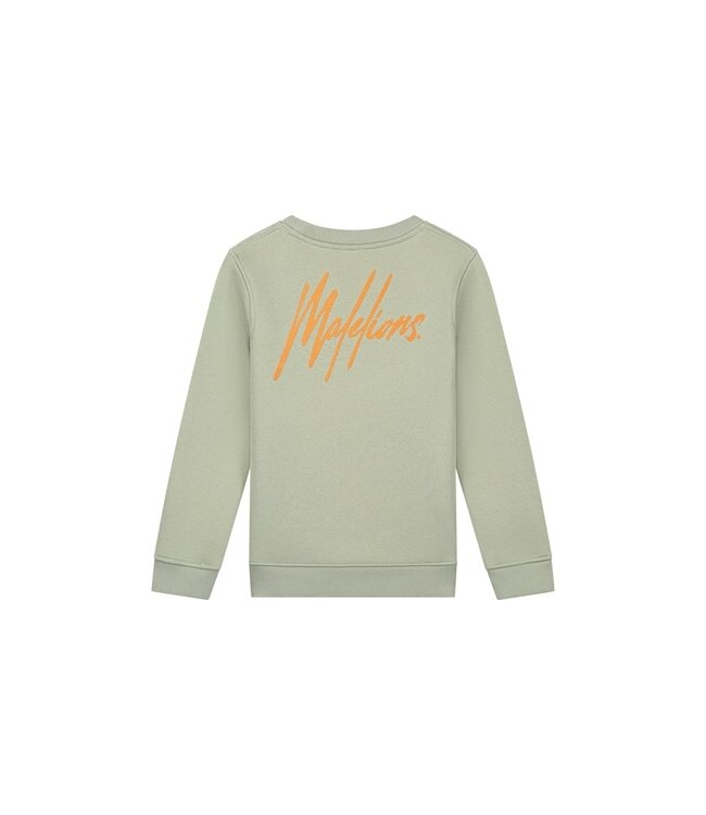 Malelions Sweater signature gestreept - Zeegras / Oranje
