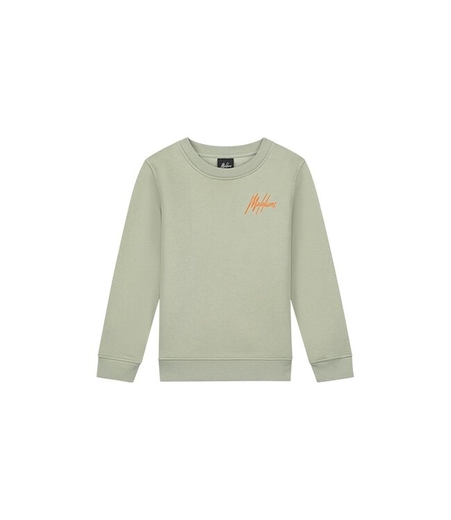 Malelions Sweater signature gestreept - Zeegras / Oranje