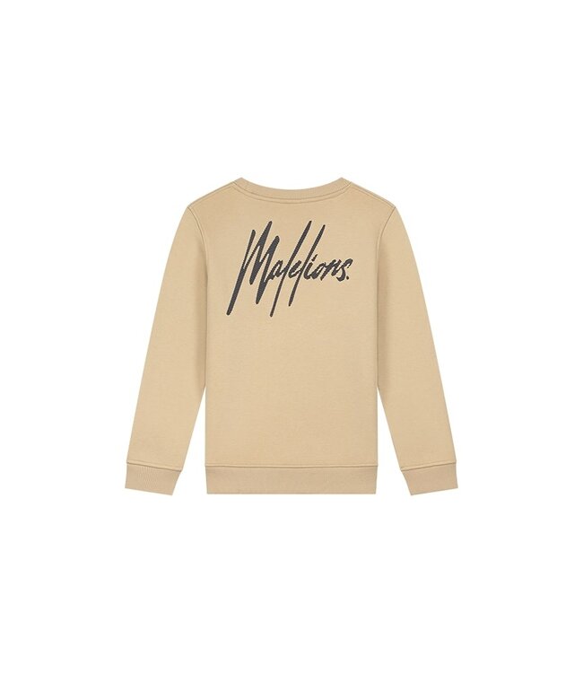 Malelions Sweater signature gestreept - Licht bruin / Navy blauw