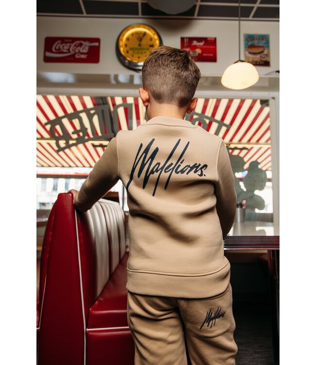 Malelions Sweater signature gestreept - Licht bruin / Navy blauw