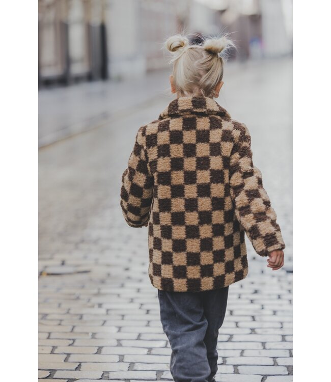 LOOXS Little Meisjes winterjas geruit fur - Kastanje bruin geruit