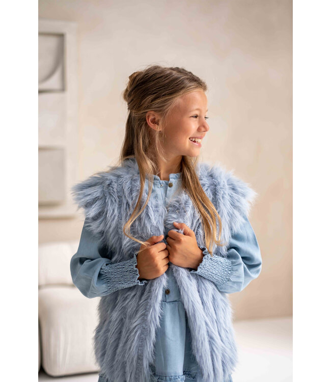 Like Flo Meisjes bodywarmer fur - Doutze - Lt denim