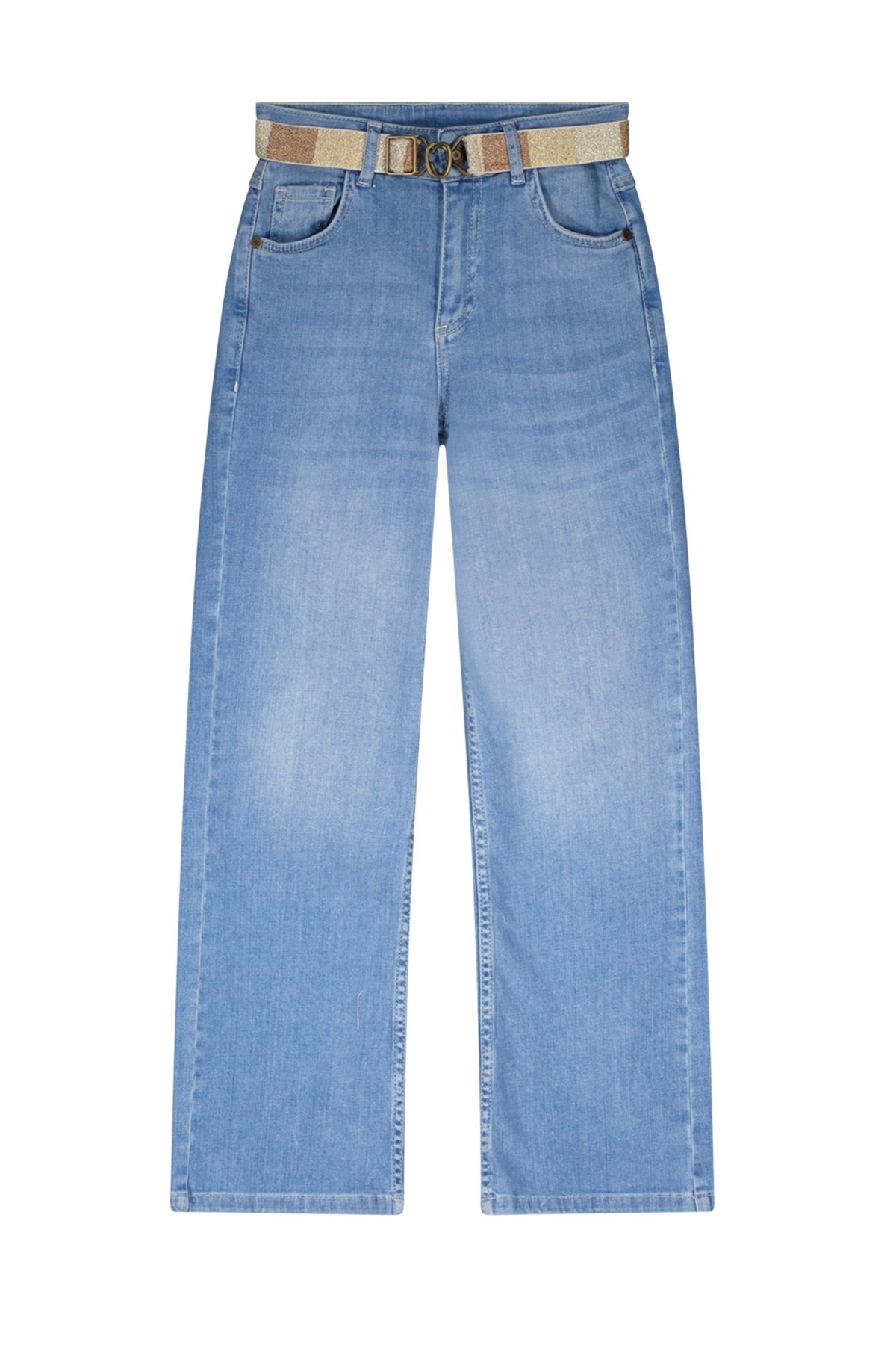 Like Flo Teens - Meisjes jeans broek wide leg met riem - Funky - Lt denim