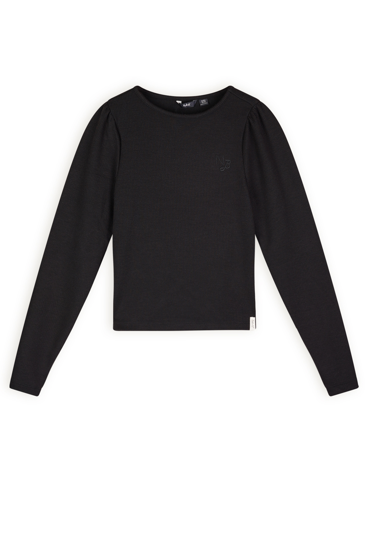 NoBell Zomer t-shirt meisjes Zwart - melange - rib - lange mouw - Krew NoBell Zomer t-shirt meisjes Zwart - melange - rib - lange mouw - Krew