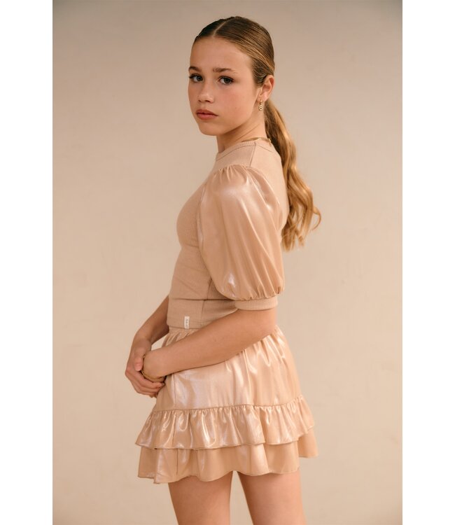 NoBell Zomer top meisjes Licht goud - rib - groot chiffon - korte mouw - Kylia