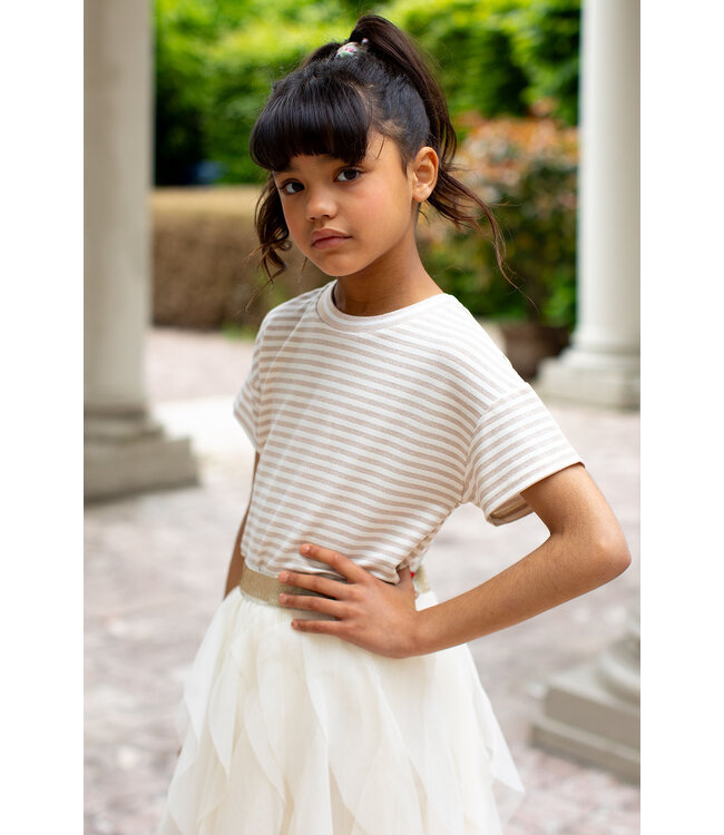 Like Flo Zomer shirt meisjes Beige - lurex strepen - Eline