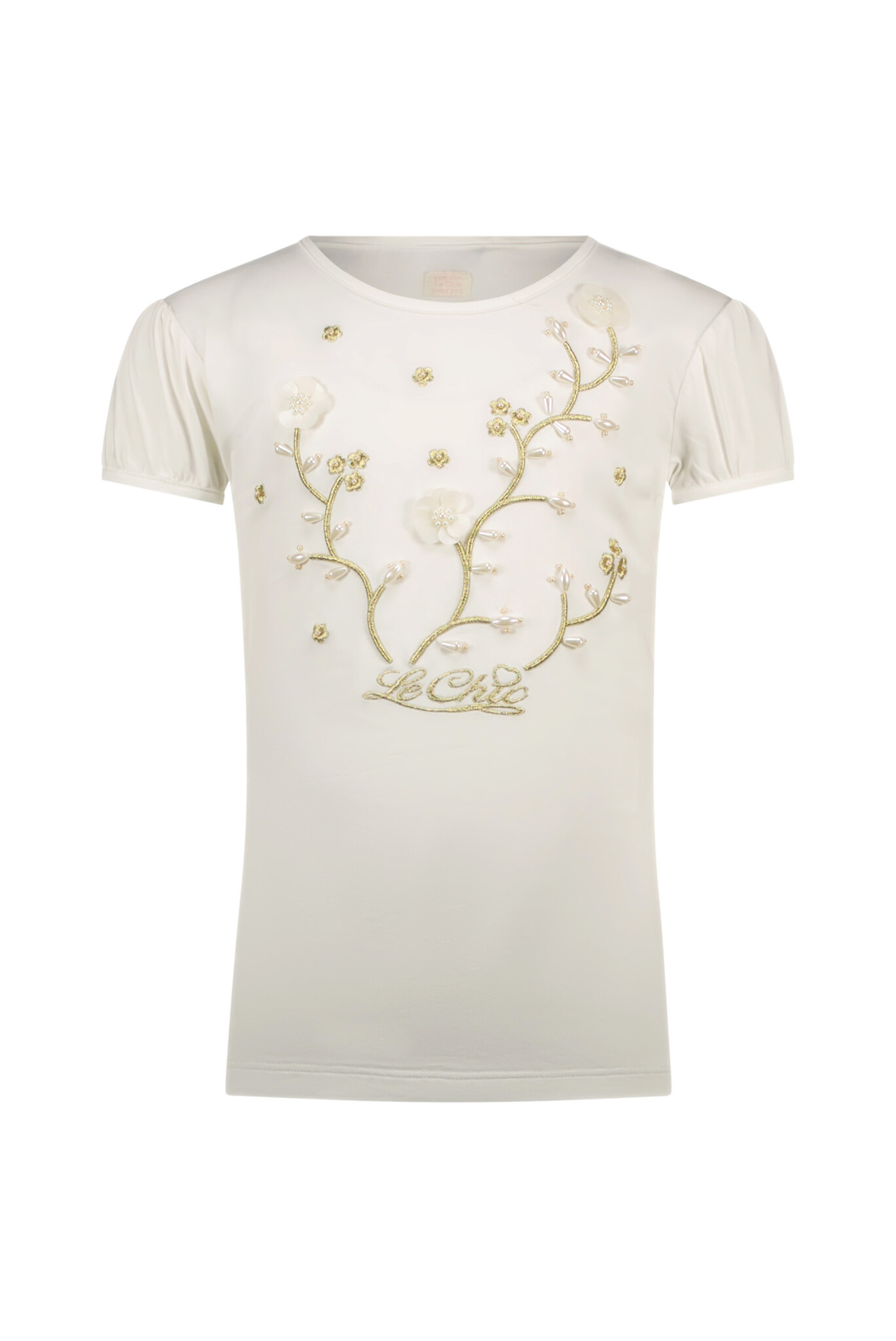 Le Chic Zomer t-shirt meisjes Off wit - parels & bloemen - Nommy Le Chic Zomer t-shirt meisjes Off wit - parels & bloemen - Nommy