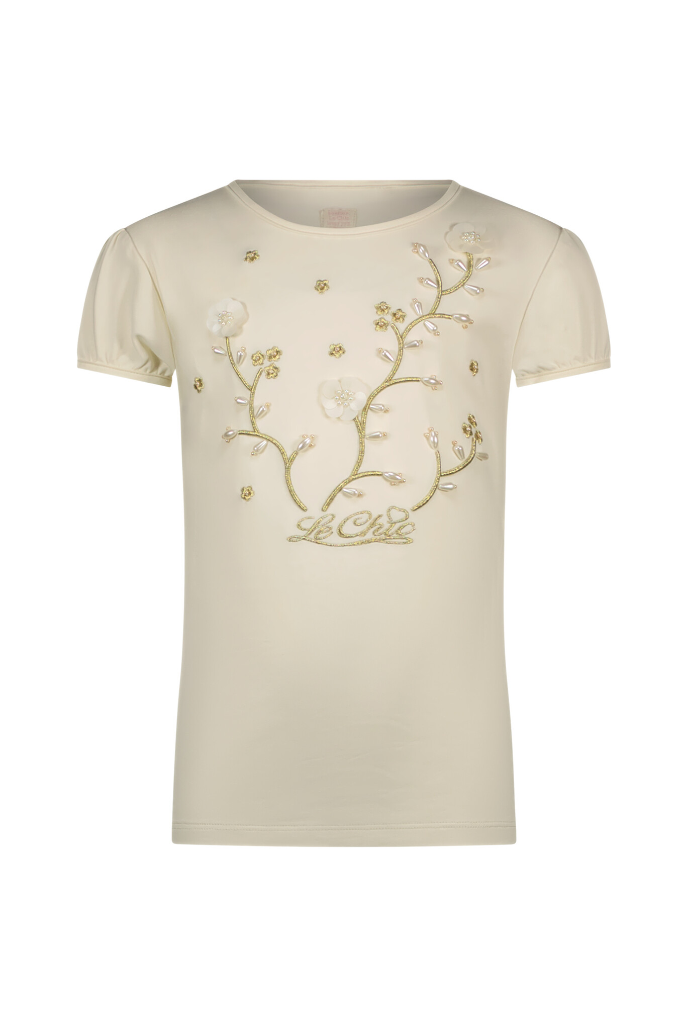 Le Chic Zomer t-shirt meisjes Ivoor wit - parels & bloemen - Nommy Le Chic Zomer t-shirt meisjes Ivoor wit - parels & bloemen - Nommy