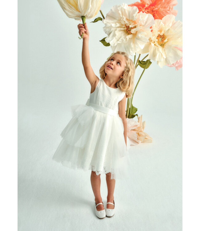 Abel & Lula Zomer jurk tule peplum meisjes - creme wit