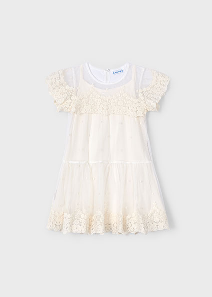 Mayoral Zomer jurk tule embroidery meisjes - bone wit Mayoral Zomer jurk tule embroidery meisjes - bone wit