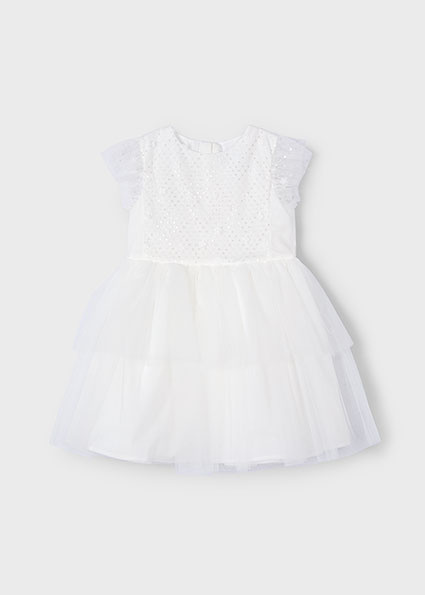 Mayoral Zomer jurk tule pailletten meisjes - natural wit Mayoral Zomer jurk tule pailletten meisjes - natural wit
