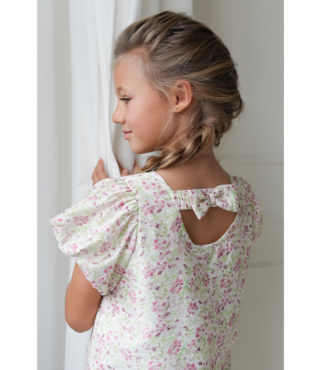 Like Flo Zomer top meisjes AOP multi - geweven - ballon mouwen - strik op achterkant - Evi