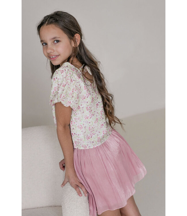 Like Flo Zomer top meisjes AOP multi - geweven - ballon mouwen - strik op achterkant - Evi