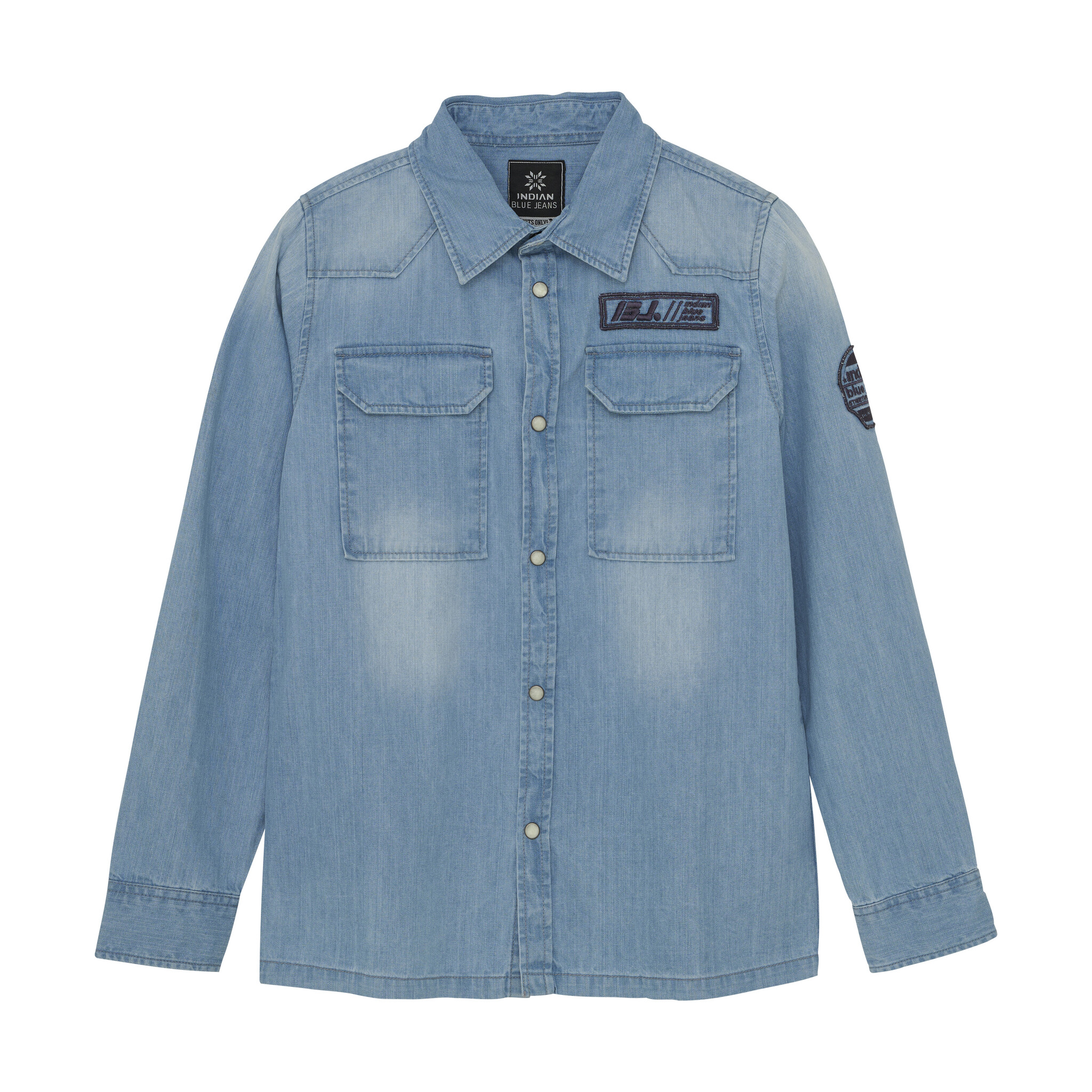 Indian Blue Jeans Zomer shirt jongens - blauw - denim badge Indian Blue Jeans Zomer shirt jongens - blauw - denim badge