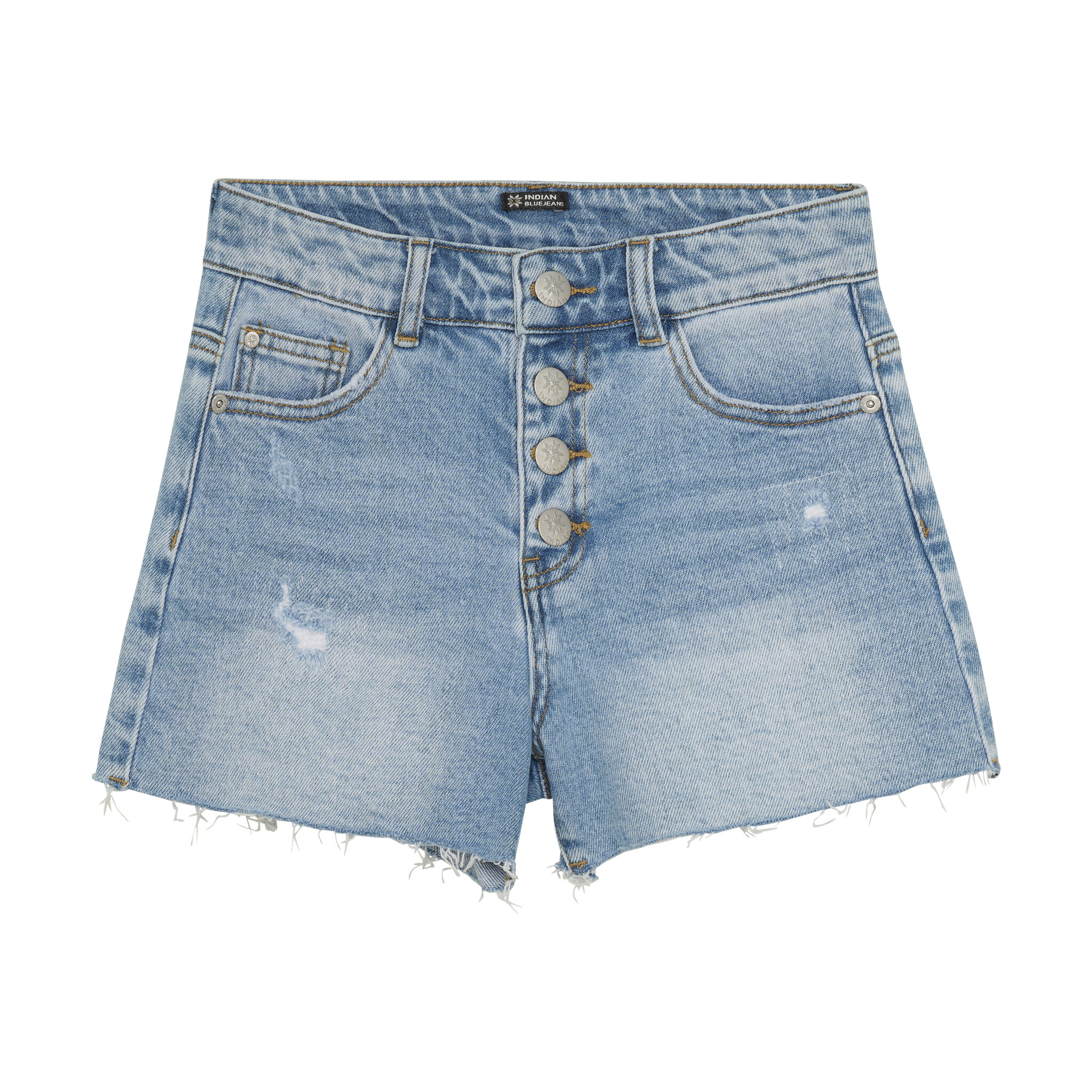 Indian Blue Jeans Zomer jeans short meisjes - licht blauw - damaged - wide fit Indian Blue Jeans Zomer jeans short meisjes - licht blauw - damaged - wide fit